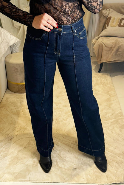 Izzy - Jean Wide Leg - Denim Brut Taille Haute Surpiqûres