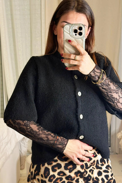 Lou - Gilet Noir Manches Courtes