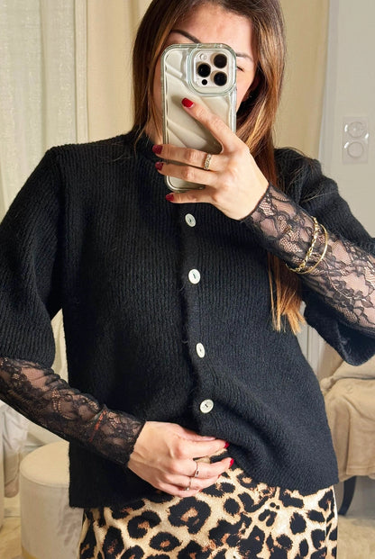 Lou - Gilet Noir Manches Courtes