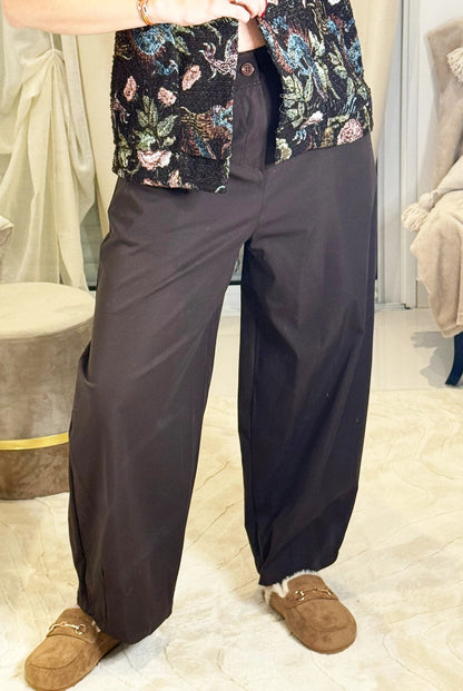 Meylie - Pantalon Wide Leg Marron - Taille Élastique Confort