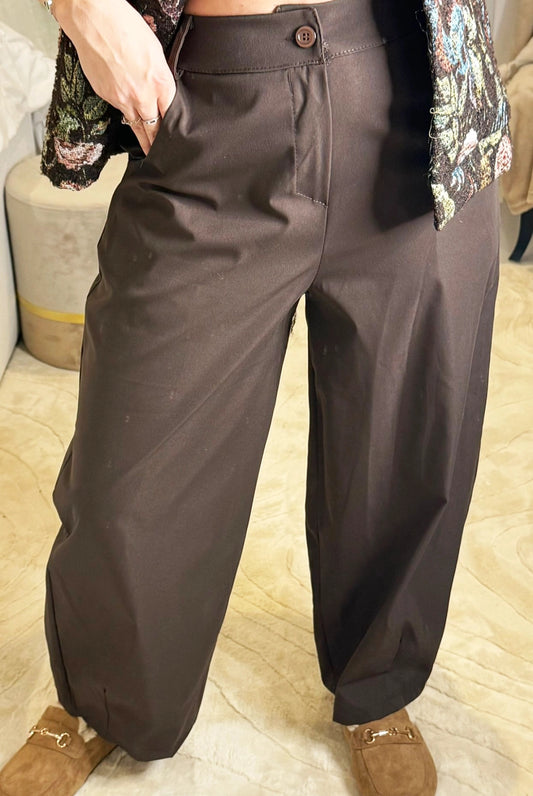 Meylie - Pantalon Wide Leg Marron - Taille Élastique Confort