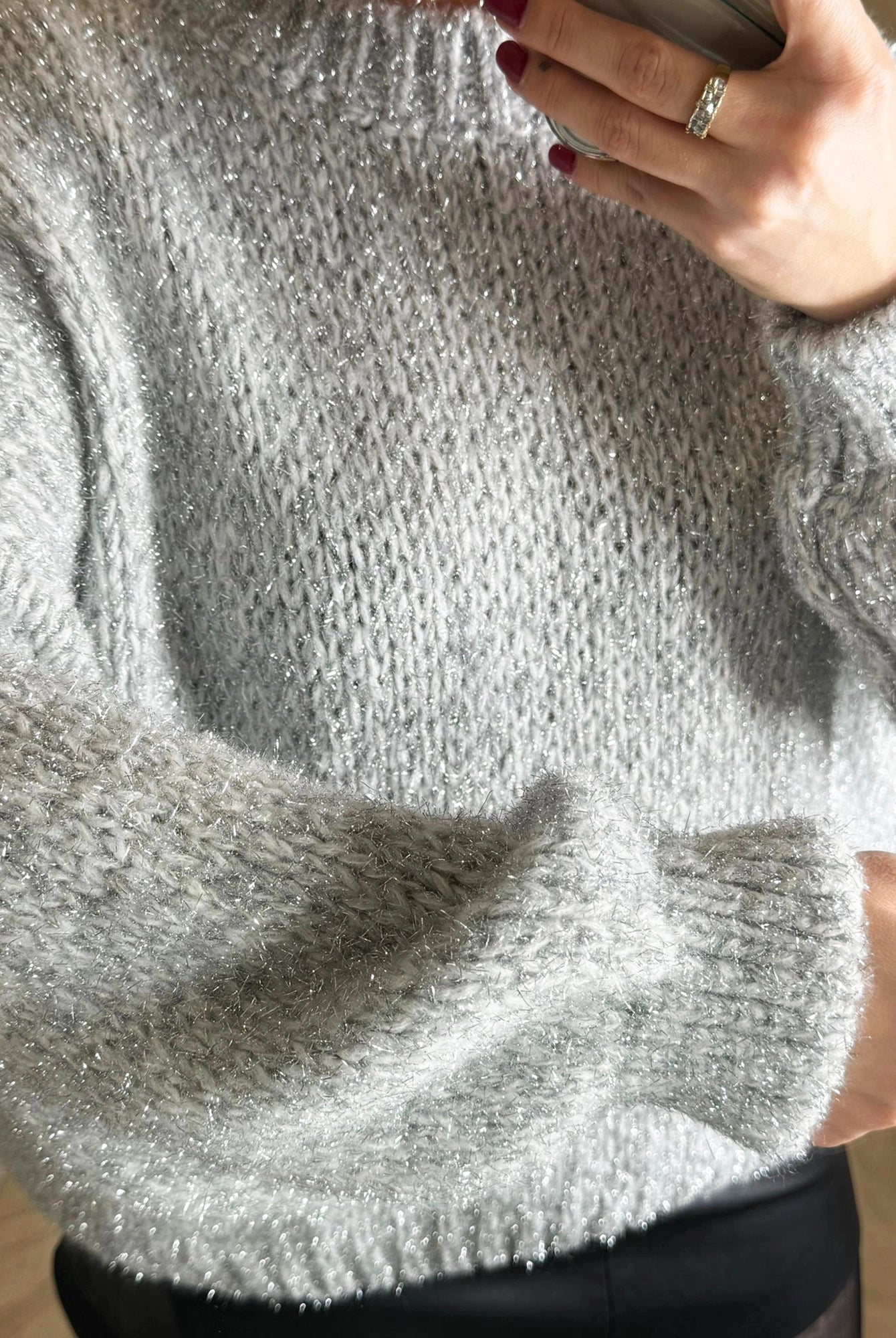 Stella - Pull Oversize Gris - Manches Ballon Maille Douce